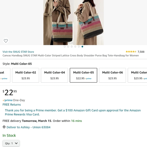 Canvas Multi-Color Striped Lattice Crossbody Shoulder Purse Bag Tote-Handbag NEW - Picture 7 of 7